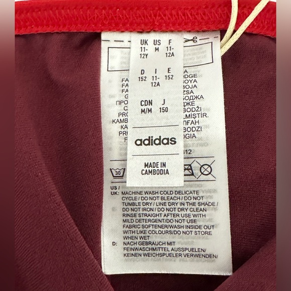 Adidas Competition Swimsuit 1 piece 3 Bar logo Solid Red Girls Med (11-12yr) NWT - Picture 8 of 9